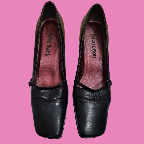 Vintage 90s Bisou Bisou Heels Black Leather Mary Jane Square Toe Shoes US 7 - Picture 6 of 12